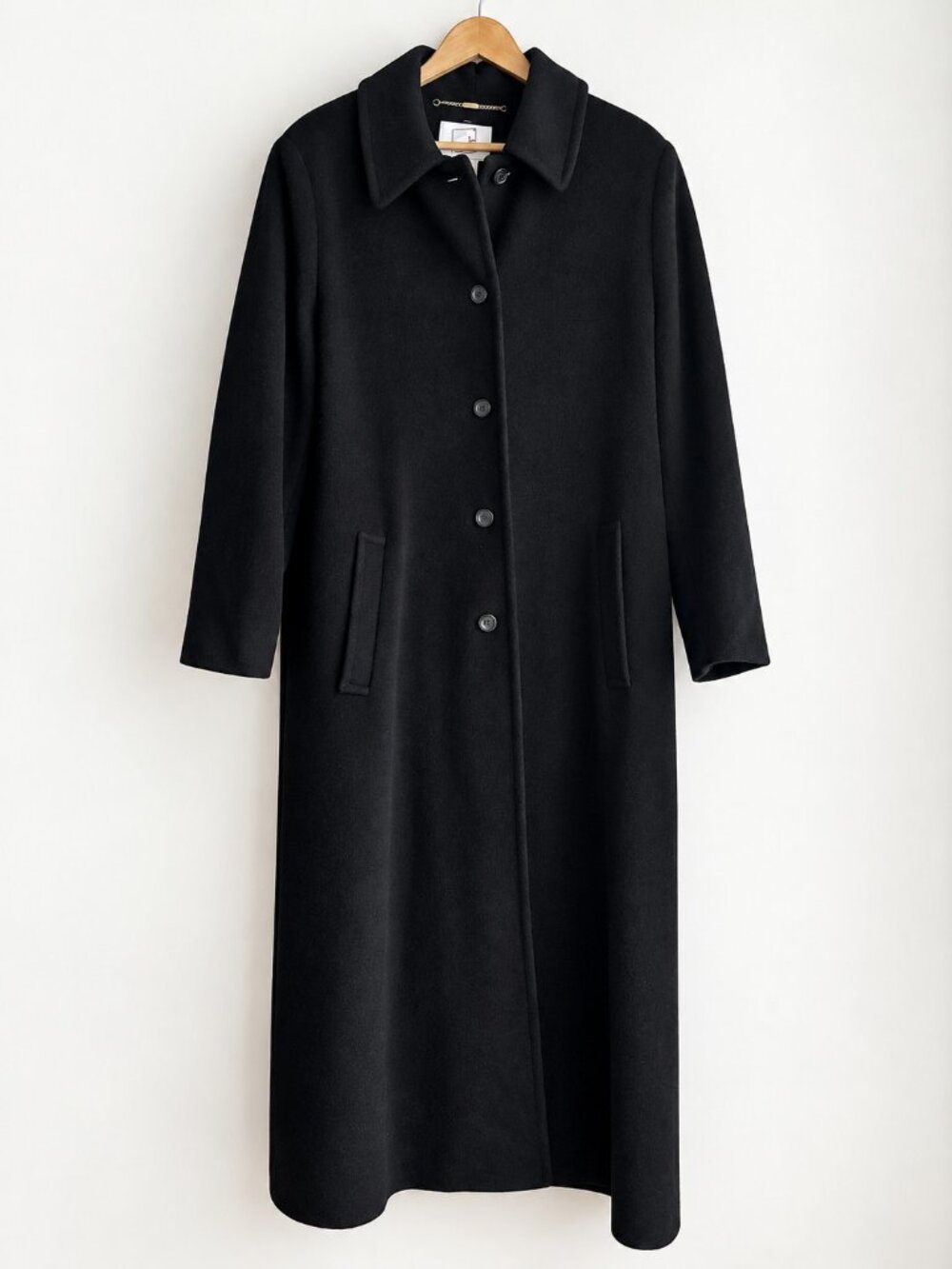 Vintage Mondi Black Wool Cashmere Maxi Minimalist Coat L
